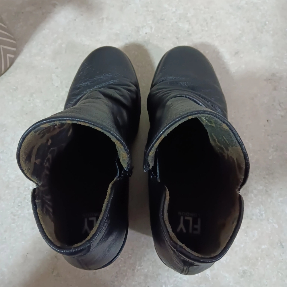 Fly London Black Leather Wedge Booties - Picture 5 of 9